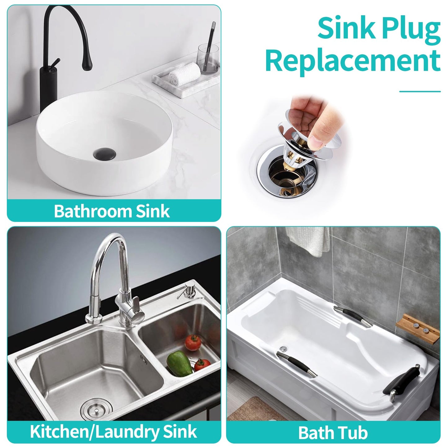 Sink Plug Replacement, Brass Universal Bathroom Pop Up Drain Stopper