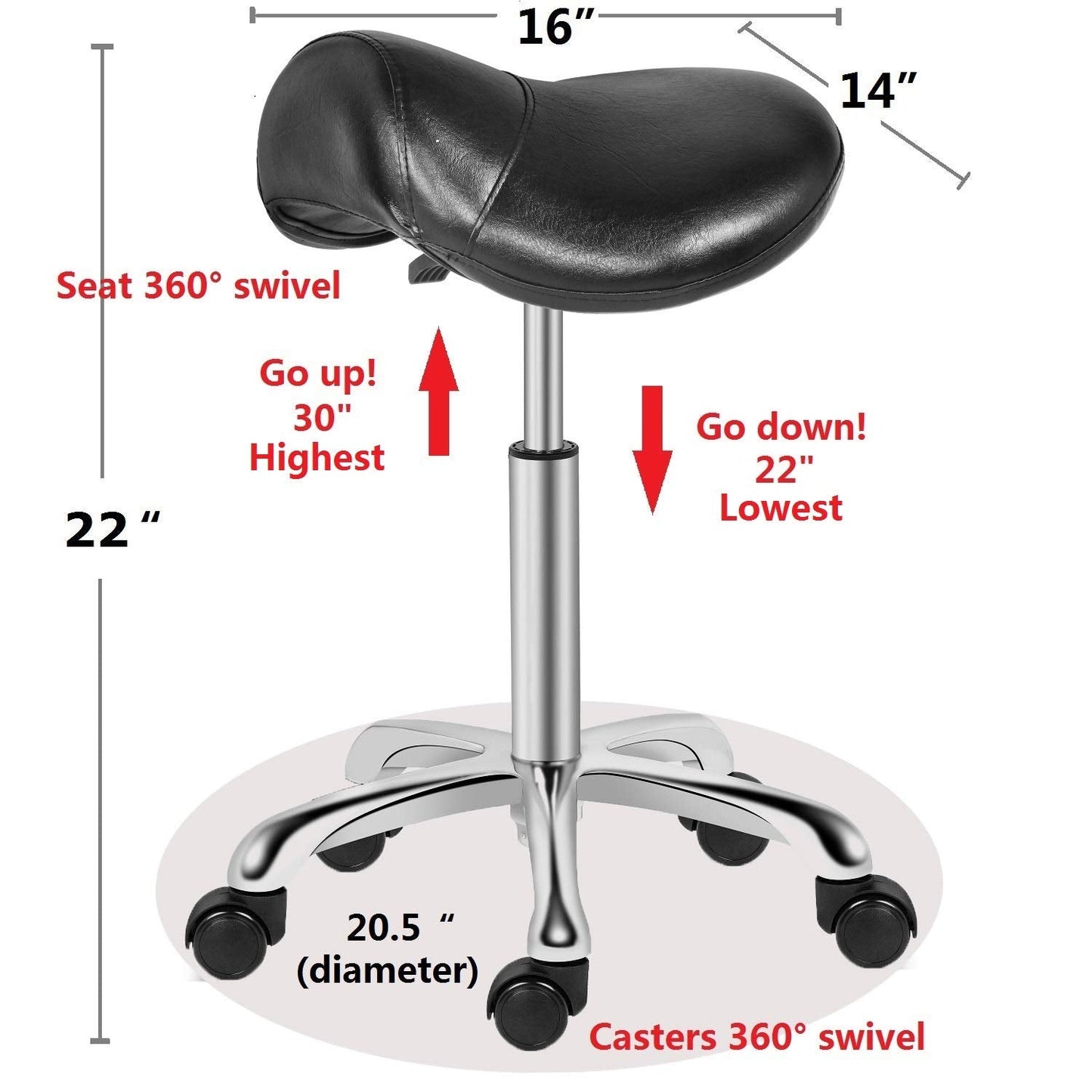 Kaleurrier Saddle Stool Rolling Swivel Height Adjustable with Wheels,Heavy Duty Anti-Fatigue Stools,Ergonomic Stool Chair for Lab Clinic Dentist