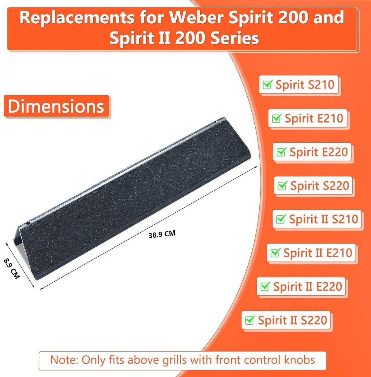GFTIME 38.9CM 7635 Flavorizer Bars for Weber Spirit E210, E220, S210, S220 Gasgrill with Front Control Knobs (2013-2016), Porcelain-Enameled Heat