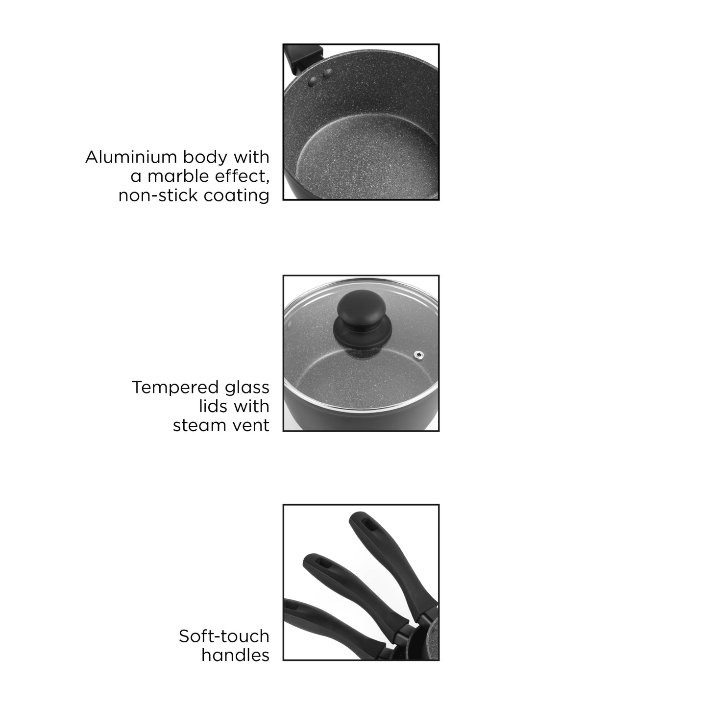 Russell Hobbs RH02814EU7 Metallic Marble Cooking Pan Set - Non-Stick 5 Piece Kitchen Cookware, 20/24cm Frying Pans, 16/18/20cm Saucepans, Tempered