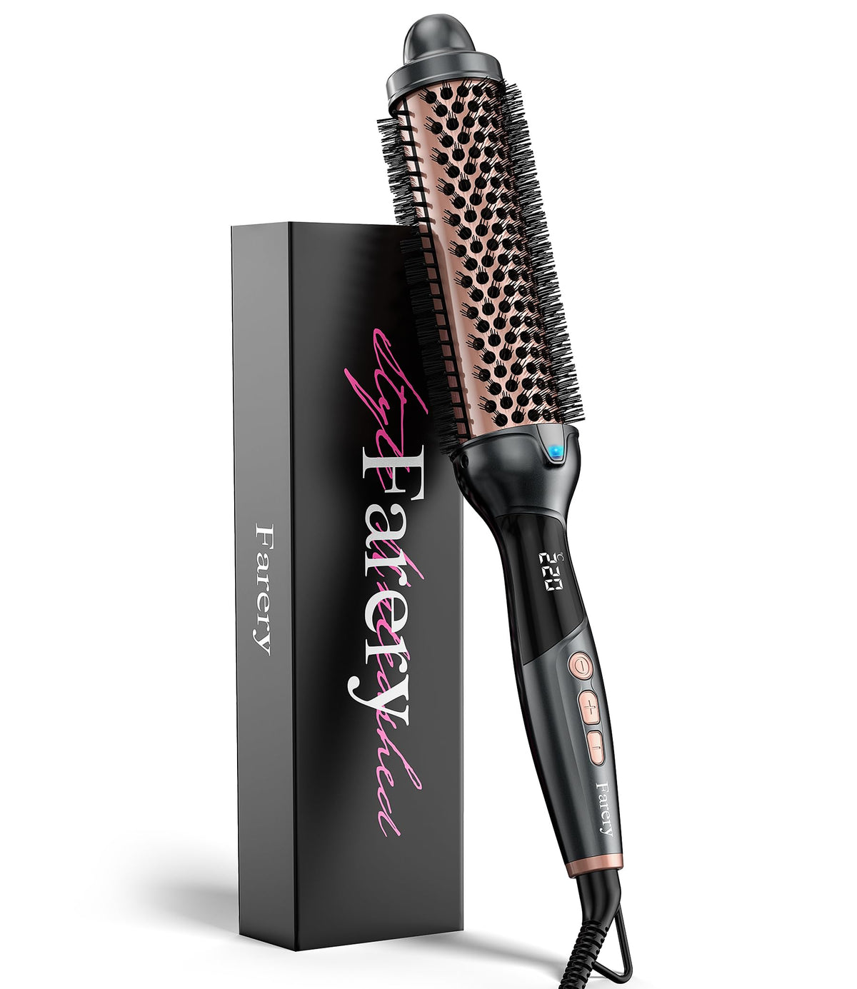Farery Thermal Brush Extra Long Barrel, 38mm Hot Brush Curling Wand for Big Bouncy Curls, Non-Blowing Heated Round Brush, Ceramic Curling Wand for