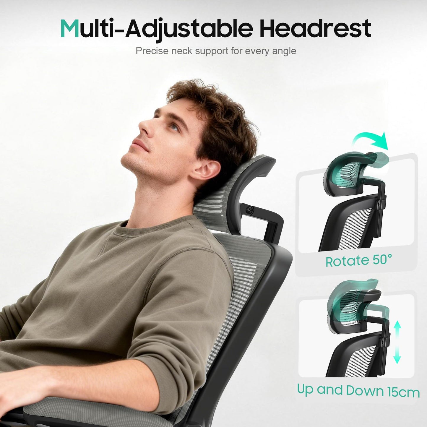 YONISEE Office Chair, Ergonomic Desk Chair -Dual Backrest Design with 2D Lumbar Support & Adjustable Headrest. Swivel Computer Chair with Flip-up