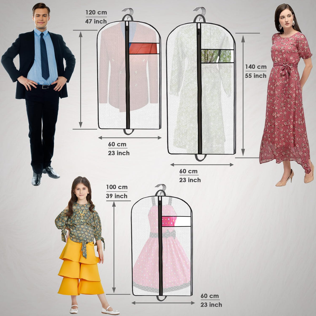 Clothes Bags 12 Pack | Multiple Sizes Suit Covers for Hanging Storage, Polypropylene Garment Dress Bags with Full Zip