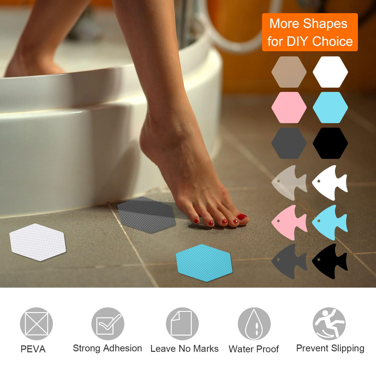 sourcing map 12pcs Non-Slip Bathtub Stickers Set 4.02" Fish Shower Floor Sticker PEVA Anti-Slip Adhesive Appliques with Scraper for Bathroom Kitchen