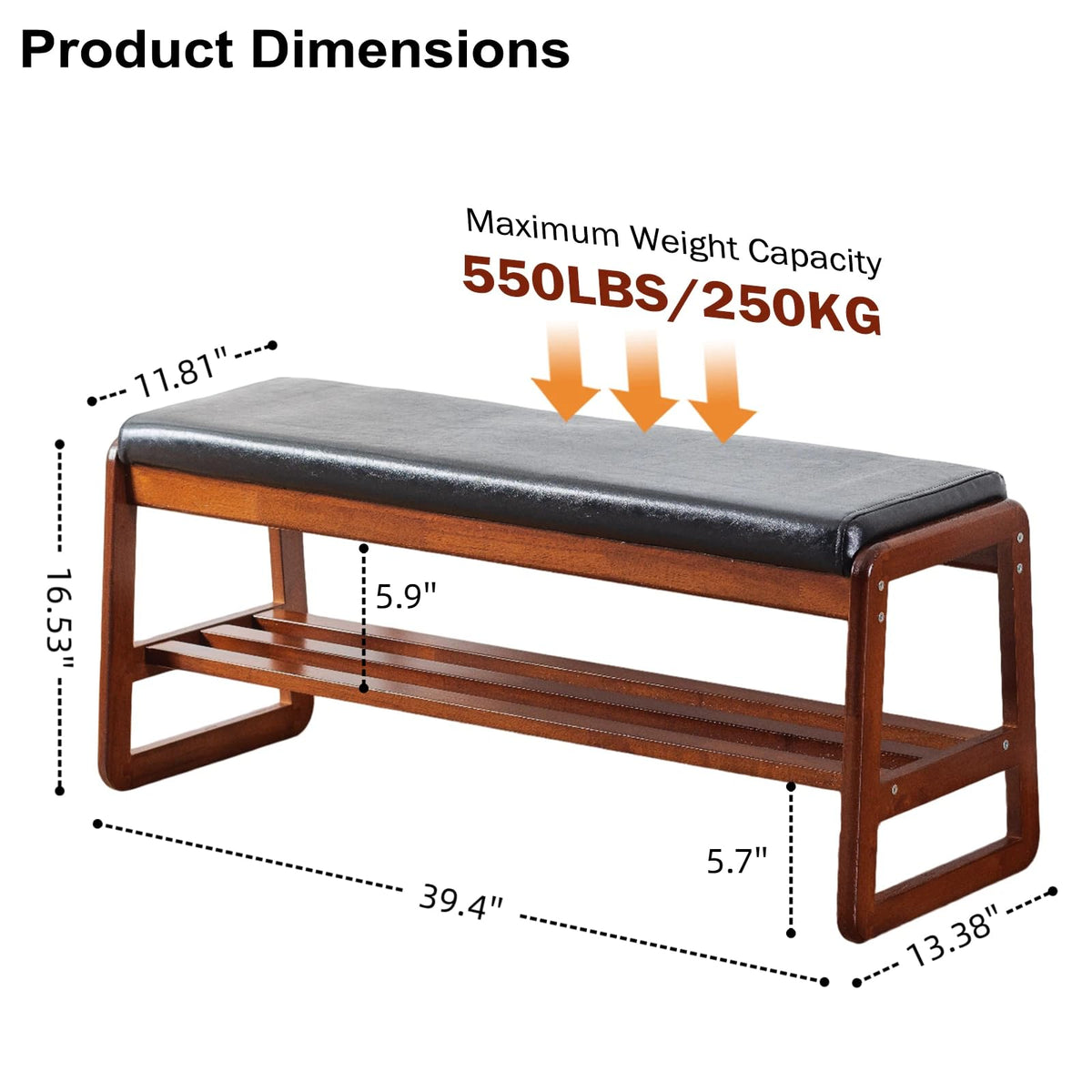 SOBIBO Solid Wood Shoe Bench, 2-Tier Wooden Storage Entryway Bench, Mid-Century Modern Shoe Bench Rack