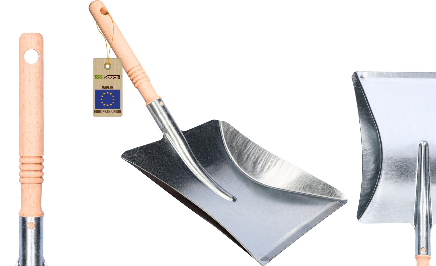 ToolSpace | Galvanised Metal Dustpan & Shovel | Beechwood Handle | Multi-purpose | Silver