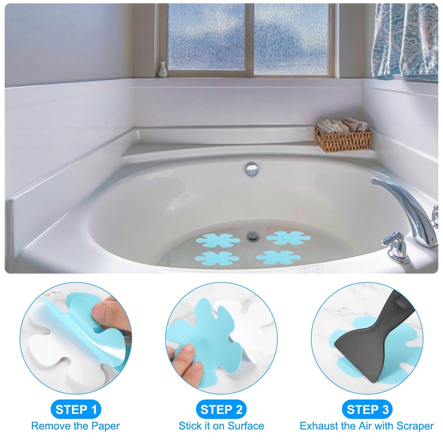 PATIKIL Bathtub Non Slip Stickers 3.9 x 3.9 Inch, 20 Pack Flower Safety Shower Floor Anti Slip Stickers with Adhesive Decals Scraper for Bath Tub