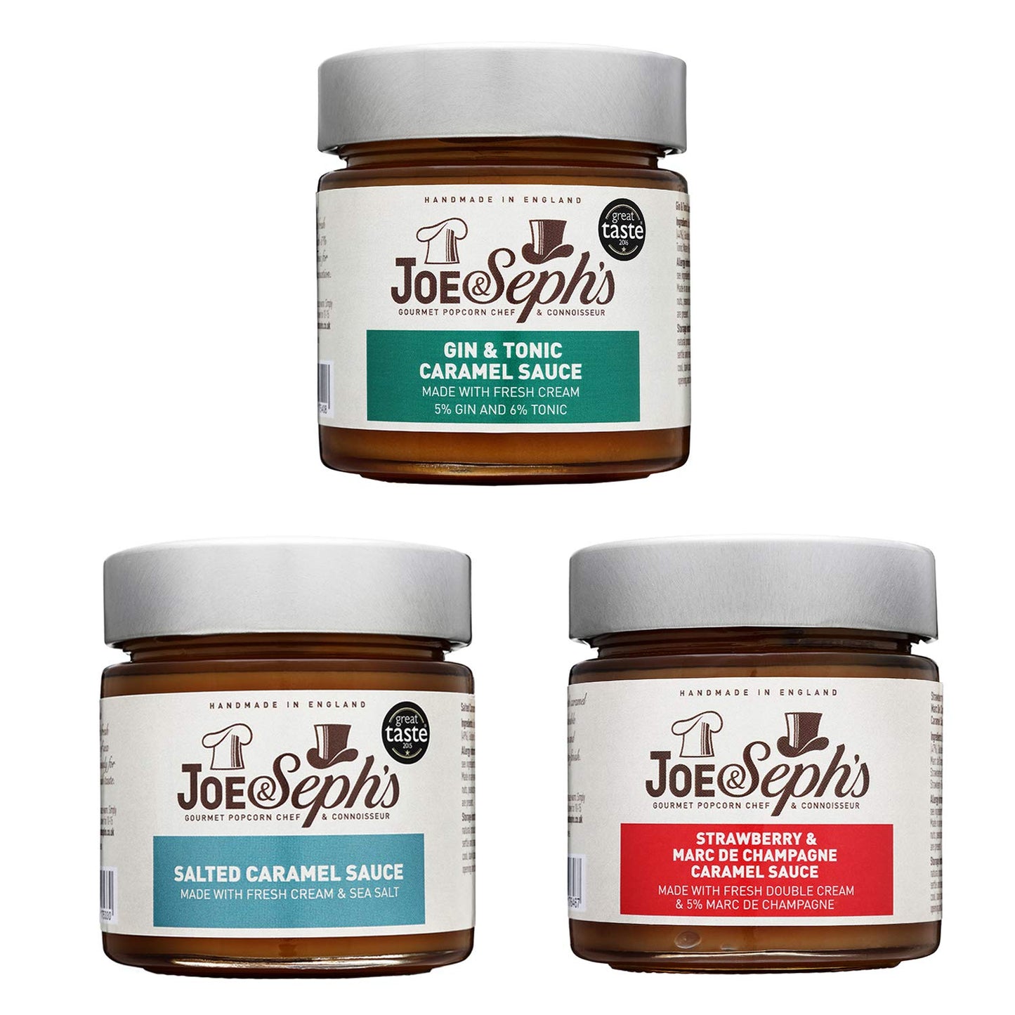 Joe & Seph's Caramel Dessert Sauce Gourmet Selection Set - 3 x Jars | Handmade in the UK | Suitable for Vegetarians | Perfect for Home Baking |
