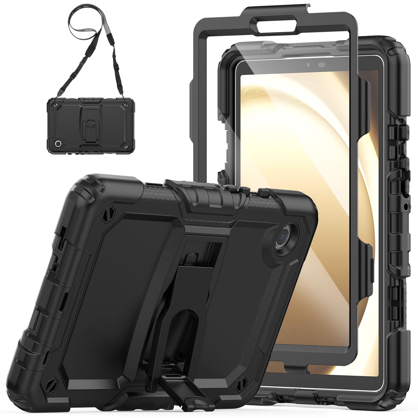 SEYMAC Case for Samsung Galaxy Tab A11 2025 8.7"/ Tab A9 2023, Protective with Screen Protector/Foldable Stand/Shoulder Strap, [3-Lay Protective]