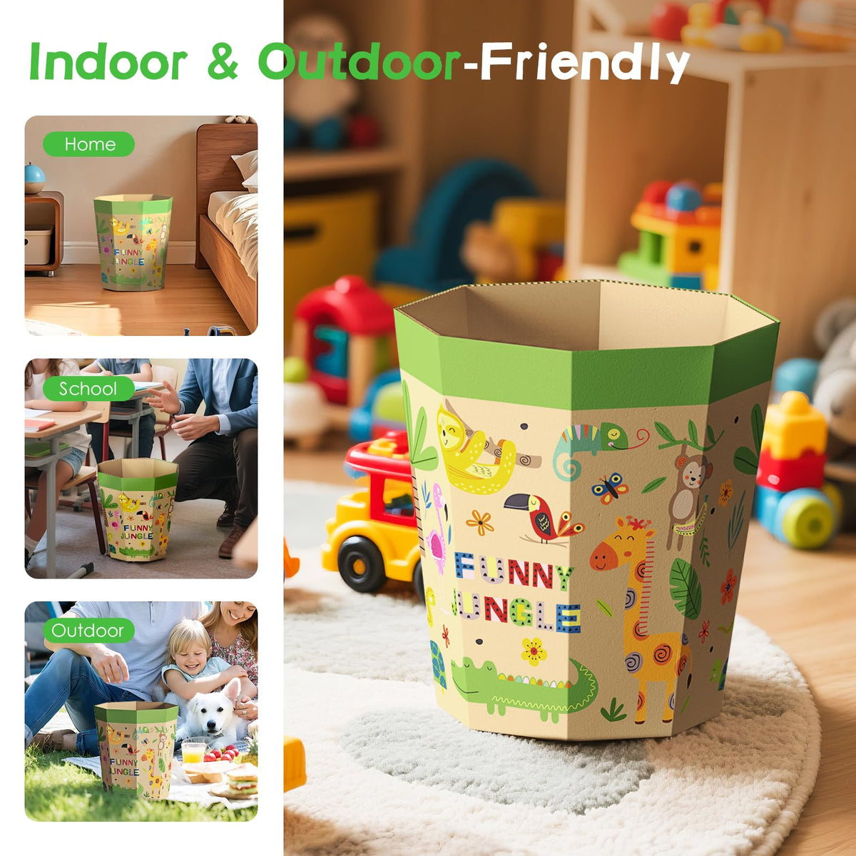 6-Pack Cardboard Waste Paper Bin – Foldable, Recyclable, Plastic-Free & Reusable Trash Can for Kids - Small Rubbish Bin