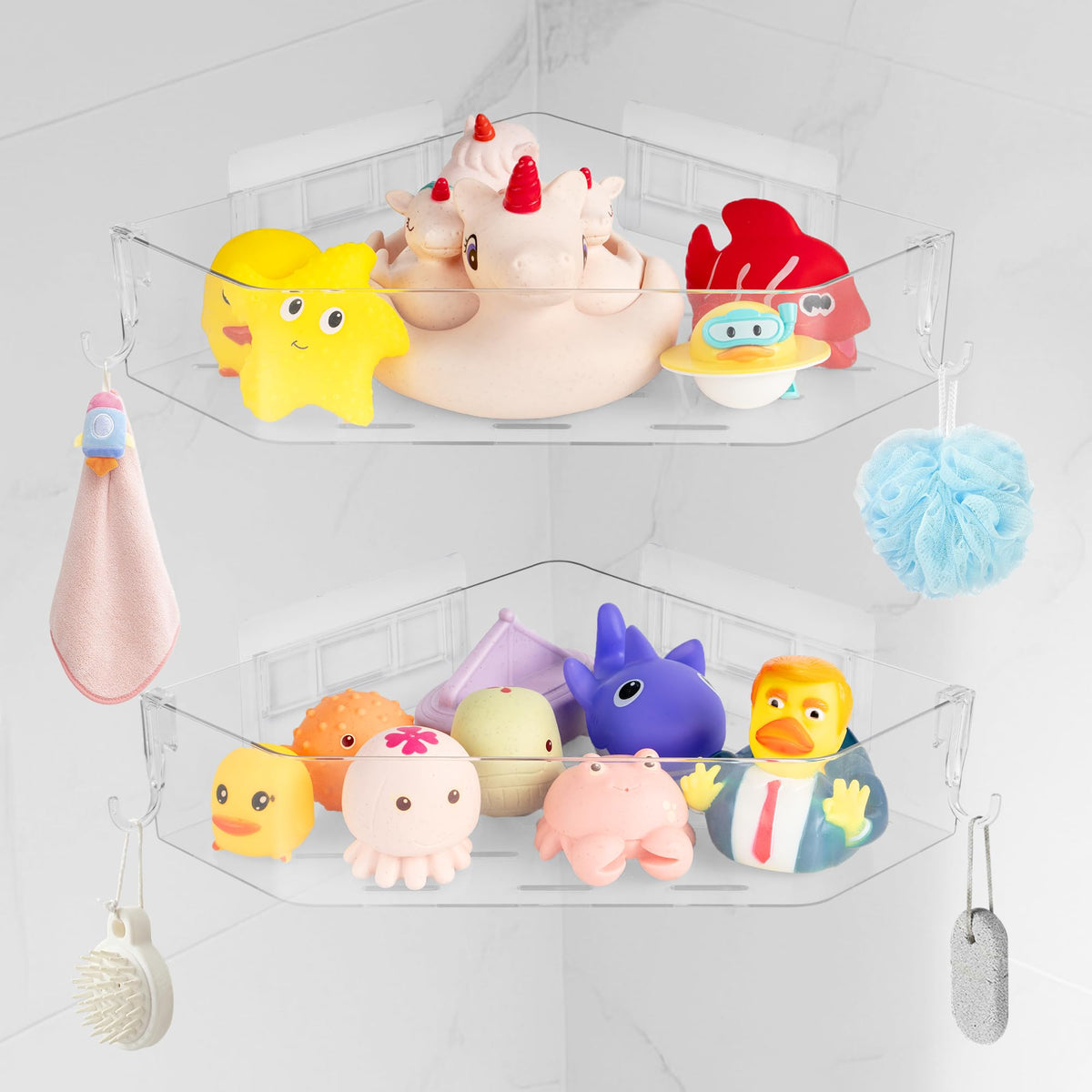 Bath Toy Storage Corner Adhesive Shower Caddy for Baby Bath Toys Bathtub Toy Storage Holder Organiser Large Capacity Acrylic Shower Shelves for