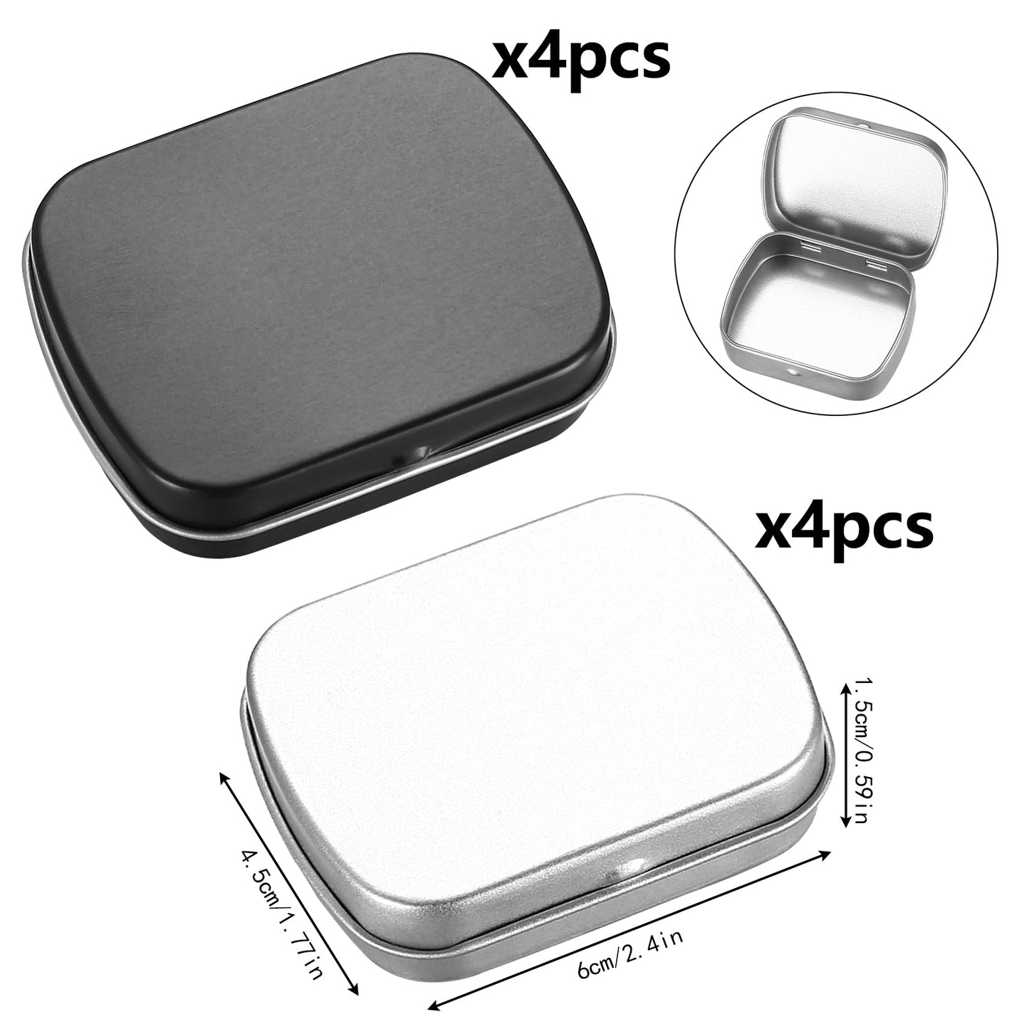 HAOCHEN 8 Pieces Rectangular Small Tin Boxes, Tins Containers, Empty Hinged Tins with Lids