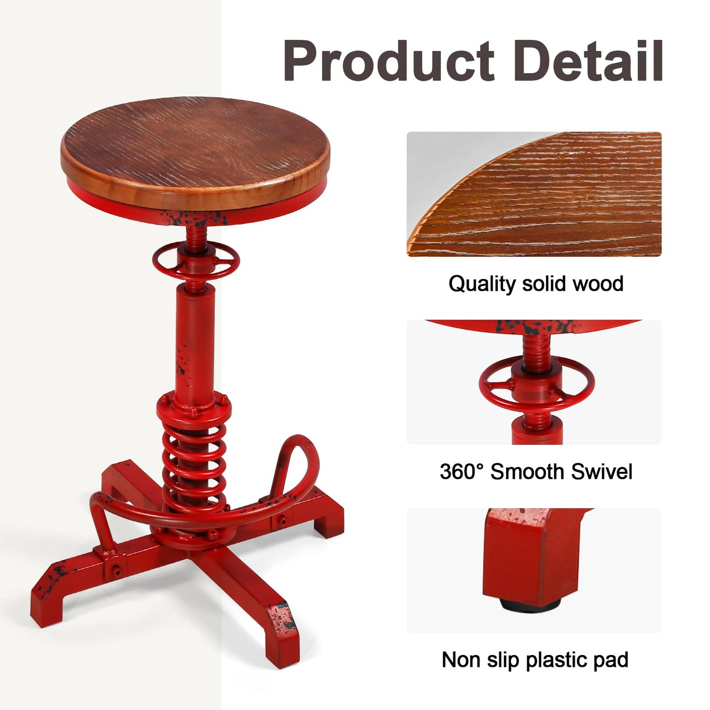BOKKOLIK Industrial Bar Stool, 24-28 Inch Height Adjustable, Vintage Kitchen Island Stool, Farmhouse, Guitar Stool