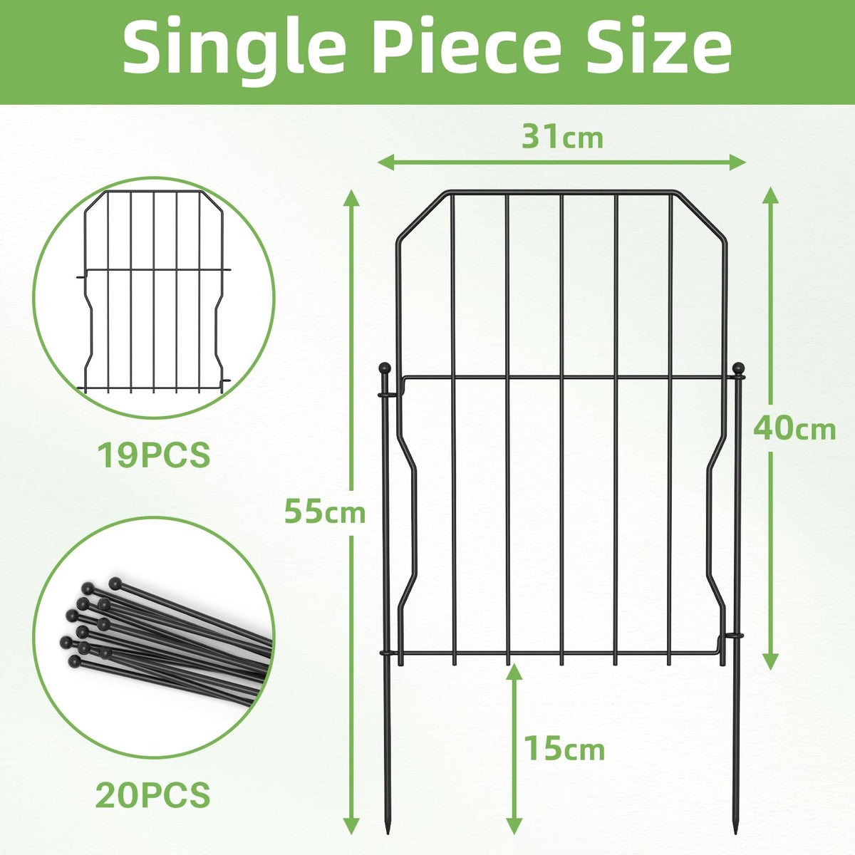WELDUN Metal Garden Fence, Total 590CM(L) ? 41CM(H), 19 Pack Small Fencing for Dogs, Decorative Fences Garden Flower Bed and Animal Barrier, for