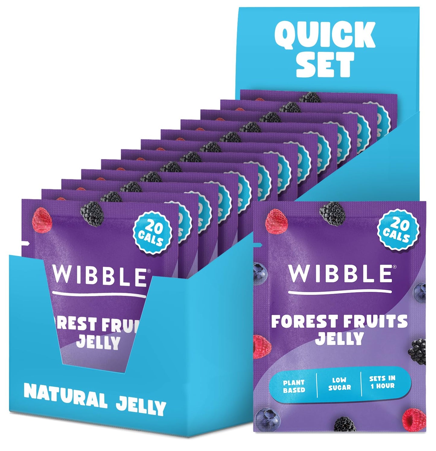 Wibble Jelly Crystals, Forest Fruits Natural Jelly Powders, Quick Set, 12 pack, Low Sugar, Plant-Based, Low Calorie Snack, Healthy Dessert, Serves 4,