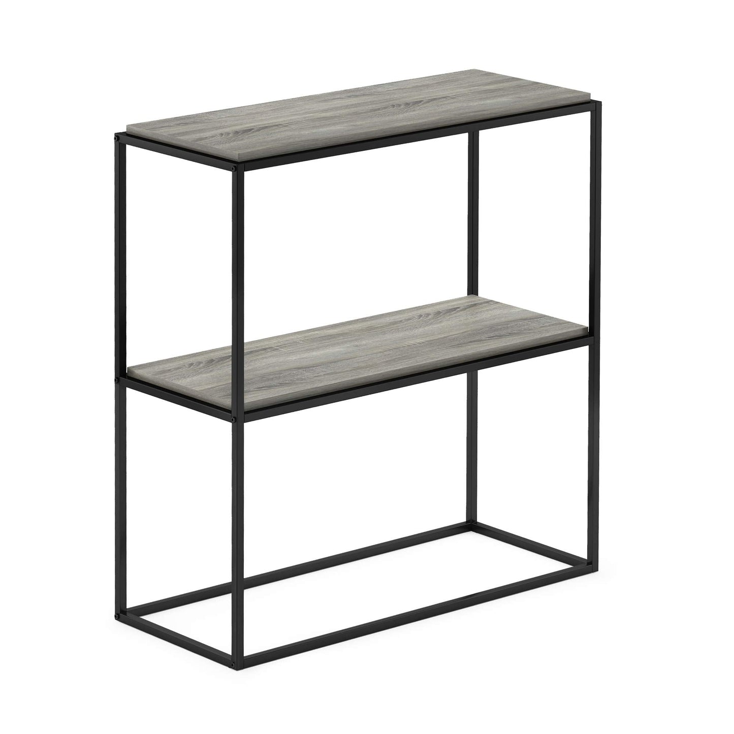 Furinno MORETTI 2-Tier Stackable Grey Book Shelf, Metal Frame Storage Shelves, Rectangular Display Shelf, Easy Assembly, for Organization and Storage