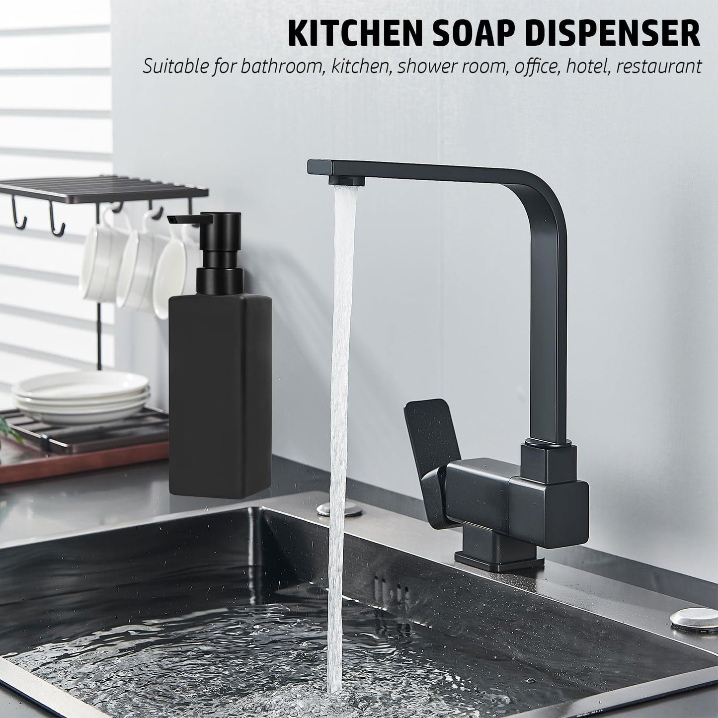 Guokanfly 350ml Black Soap Dispenser, Bathroom Glass Shower Gel Dispenser