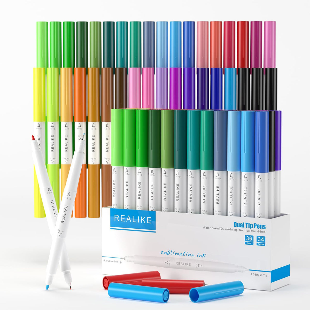 REALIKE 36 Counts Sublimation Pen Infusible Marker Compatible with Cricut Maker 4Explore Air 1.0/0.4 Dual tips Drawing Blank Tumbler Mugs T-shirt