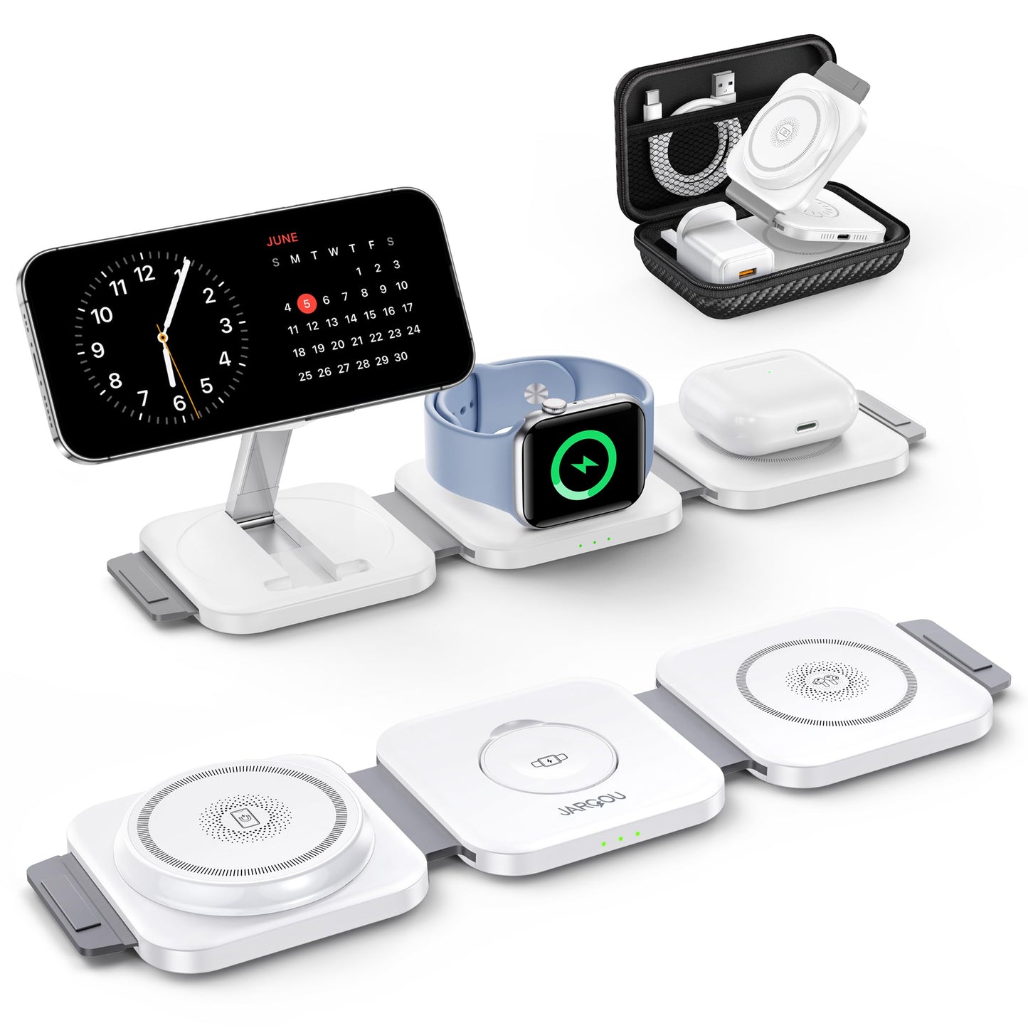 JARGOU 3 in 1 Wireless Charging Station for Apple, Foldable Wireless Charger for MagSafe Charger for iPhone 17 Pro Max 16 15 14 13 12, Apple Watch