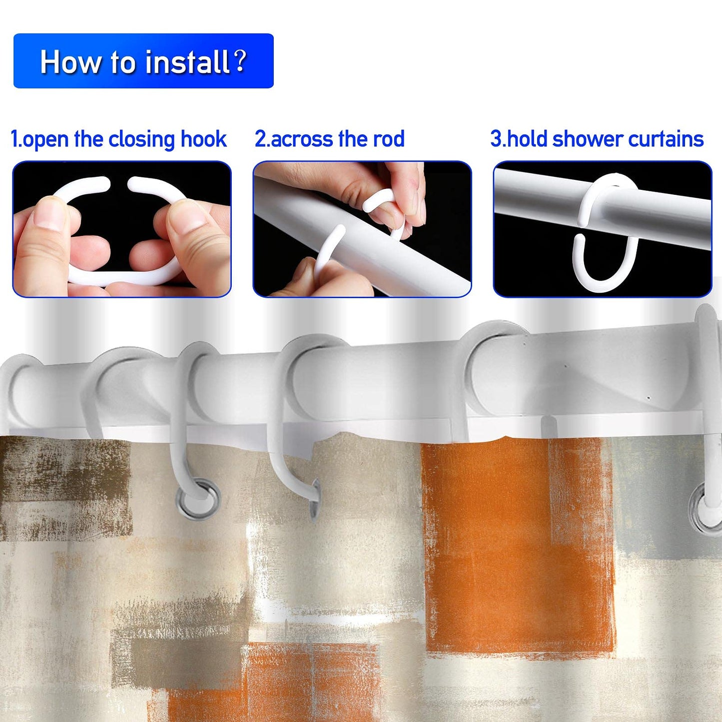 Lnond 4Pcs Bathroom Shower Curtain Sets with Rugs,Modern Orange and White Painting Art Bathroom Sets with Shower Curtain and Rugs and Accessories