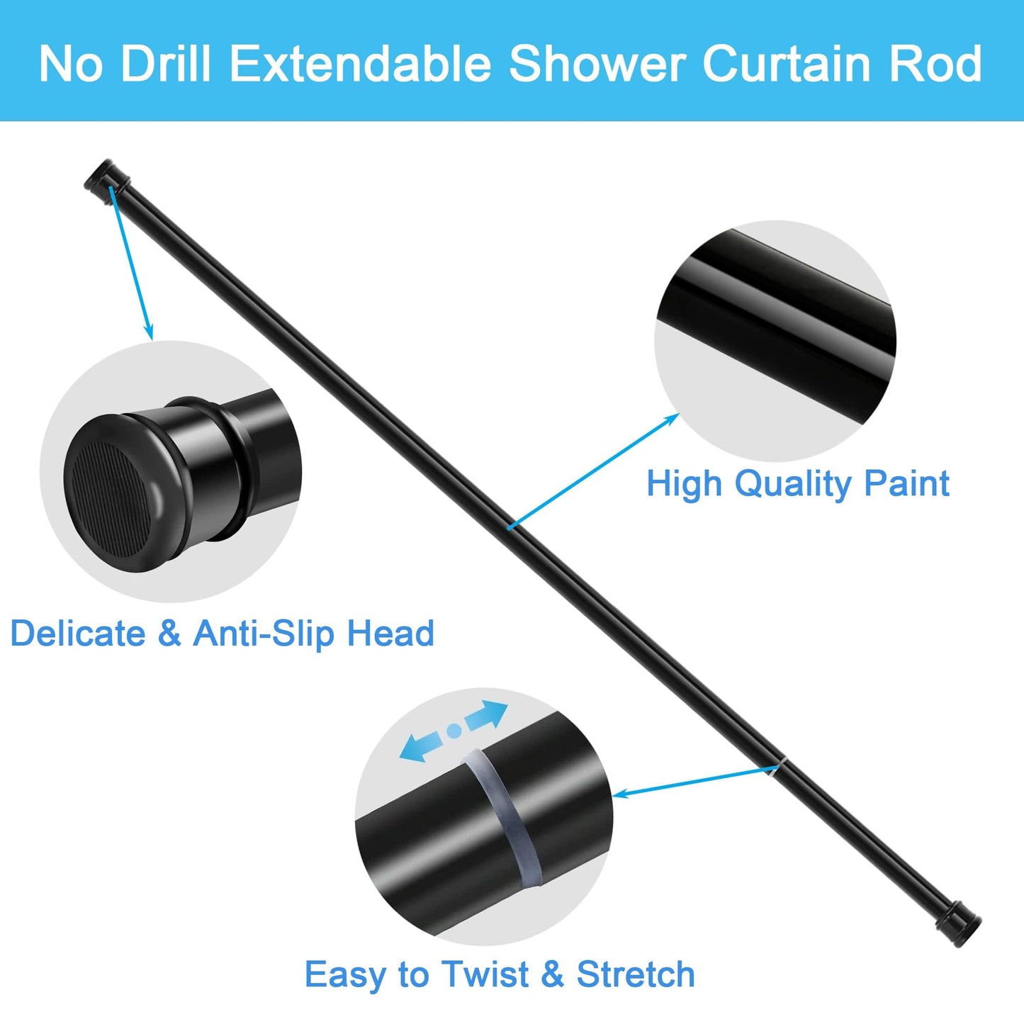 1PC No Drill Curtain Pole, No Drill Curtain Pole, Shower Pole Extendable for Shower Curtain,Door Curtain, Bathroom