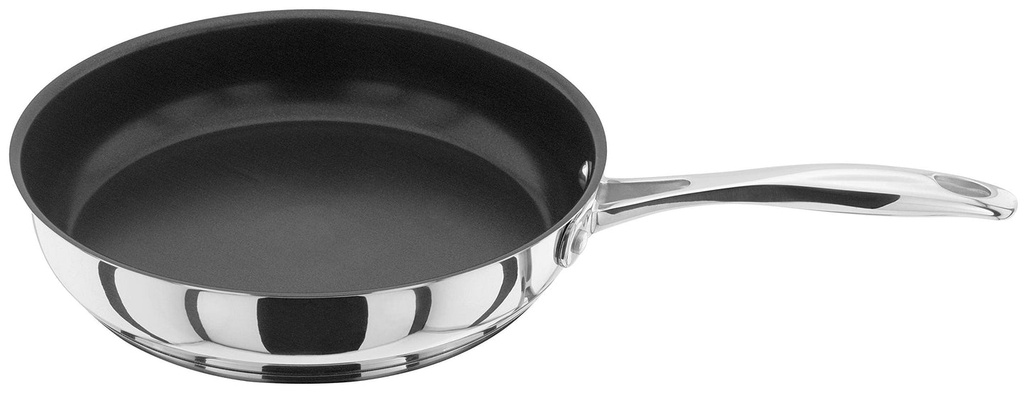 Stellar Profile Non-Stick Frying Pan Skillet, Large 26cm, Polished Stainless Steel, Teflon, Induction Ready, Oven & Dishwasher Safe, Cast Handles,