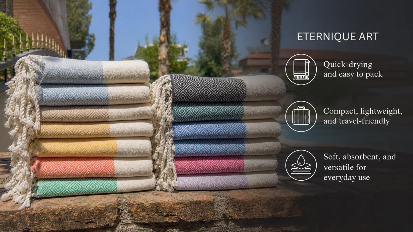 Eternique Art Turkish Beach Towel – Lightweight, Quick-Dry Hammam Towel for Beach, Pool, Travel, Gym, Fitness – 100% Cotton Peshtemal