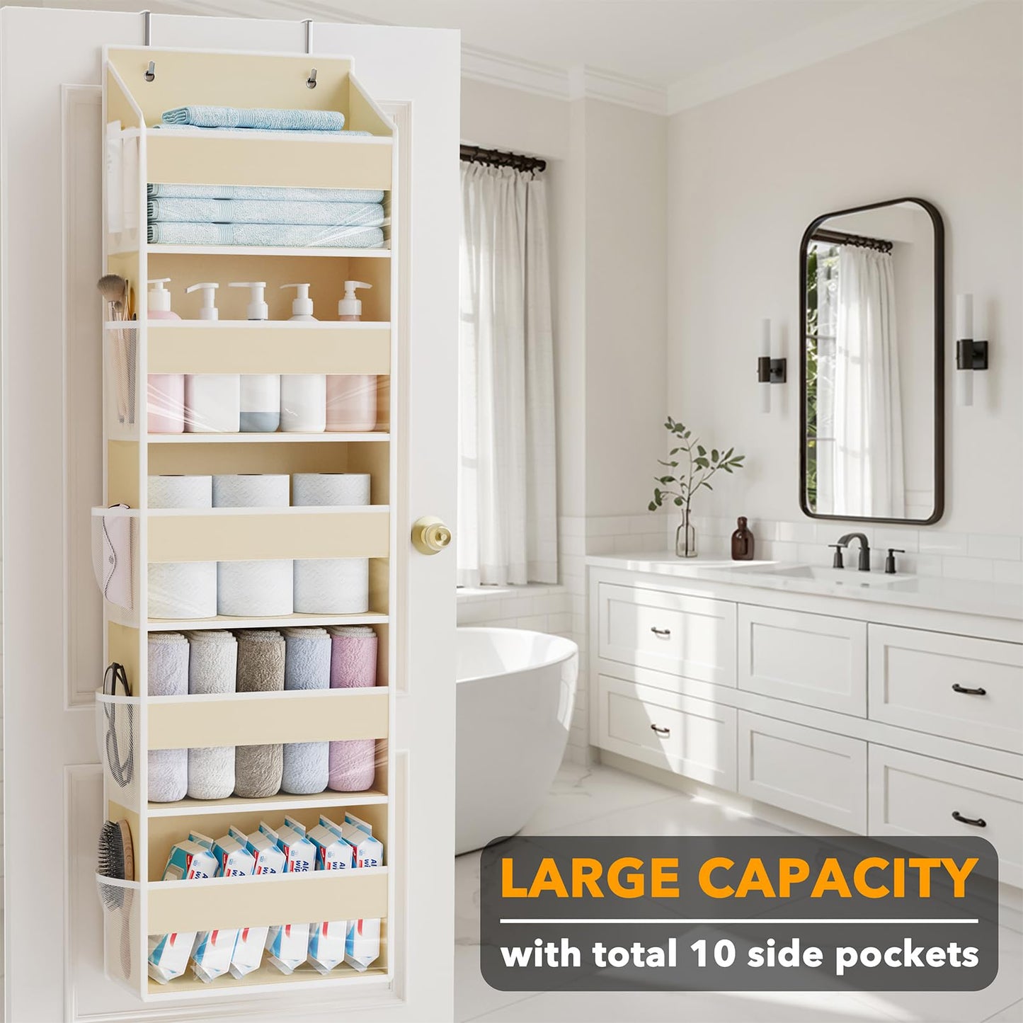 SpaceAid 1 Pack Over The Door Organizer with 5 Large Pockets and 10 Mesh Side Pockets, 5 Layers Door Organizer Hanging with Clear Window for Bedroom