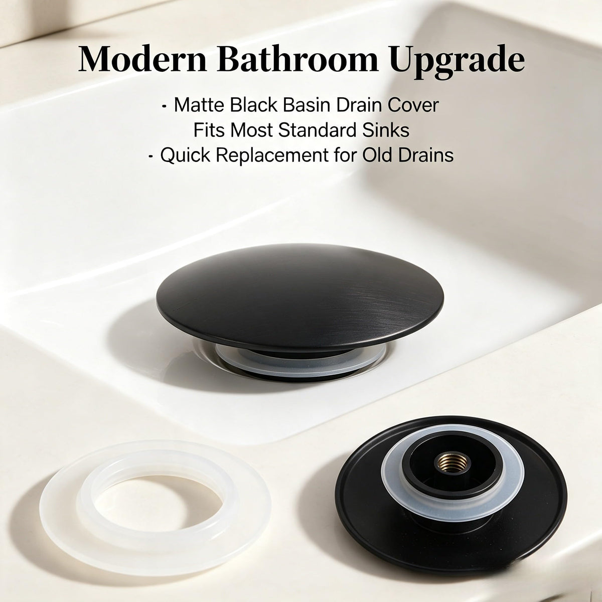 66mm Basin Waste Black Sink Push Button Brass Basin Waste Pop-up Click Sink Drain Stopper Water Plumbing Overflows Stopper for Bathroom Kitchen