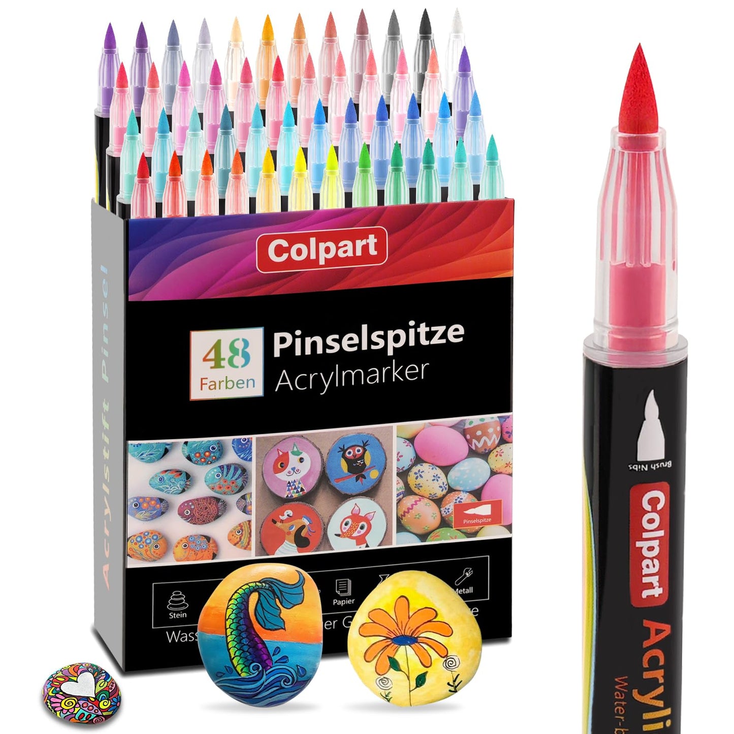 Acrylic Paint Pens for Rocks painting 48-Colours Nail art pens marker Set for Wood Crafts Ceramic Glass Stone Pebble Colouring for Adults Craft