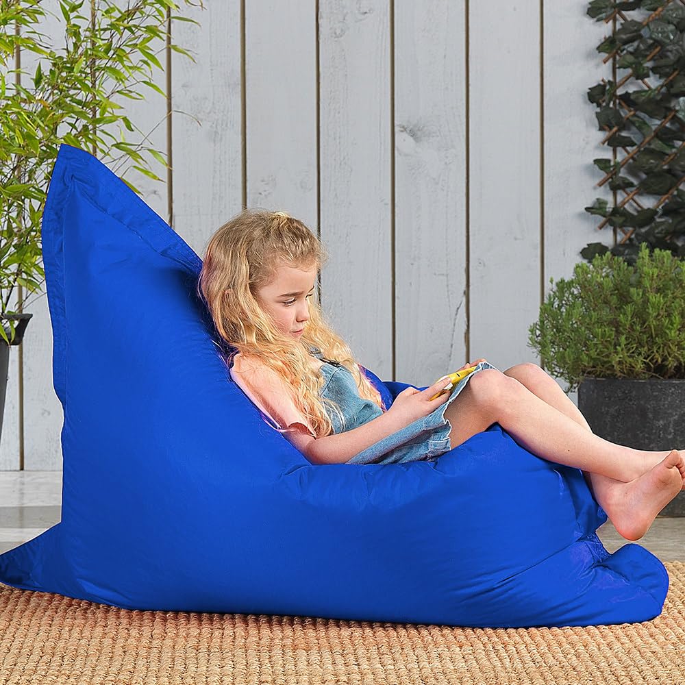 Bean Bag Bazaar Kids Bean Bag, Blue, Indoor Outdoor Water-Resistant Fabric, Beanbag with Filling Included, 120cm x 100cm, Outdoor Floor Cushion, Kids