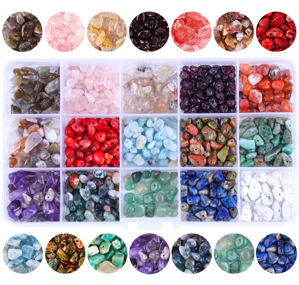 Colle 844pcs Crystal Beads for Jewellery Making, 15 Colors Natural Chip Irregular Stone Bead for Bracelet Making, DIY Gemtone Beads for Necklace Ring