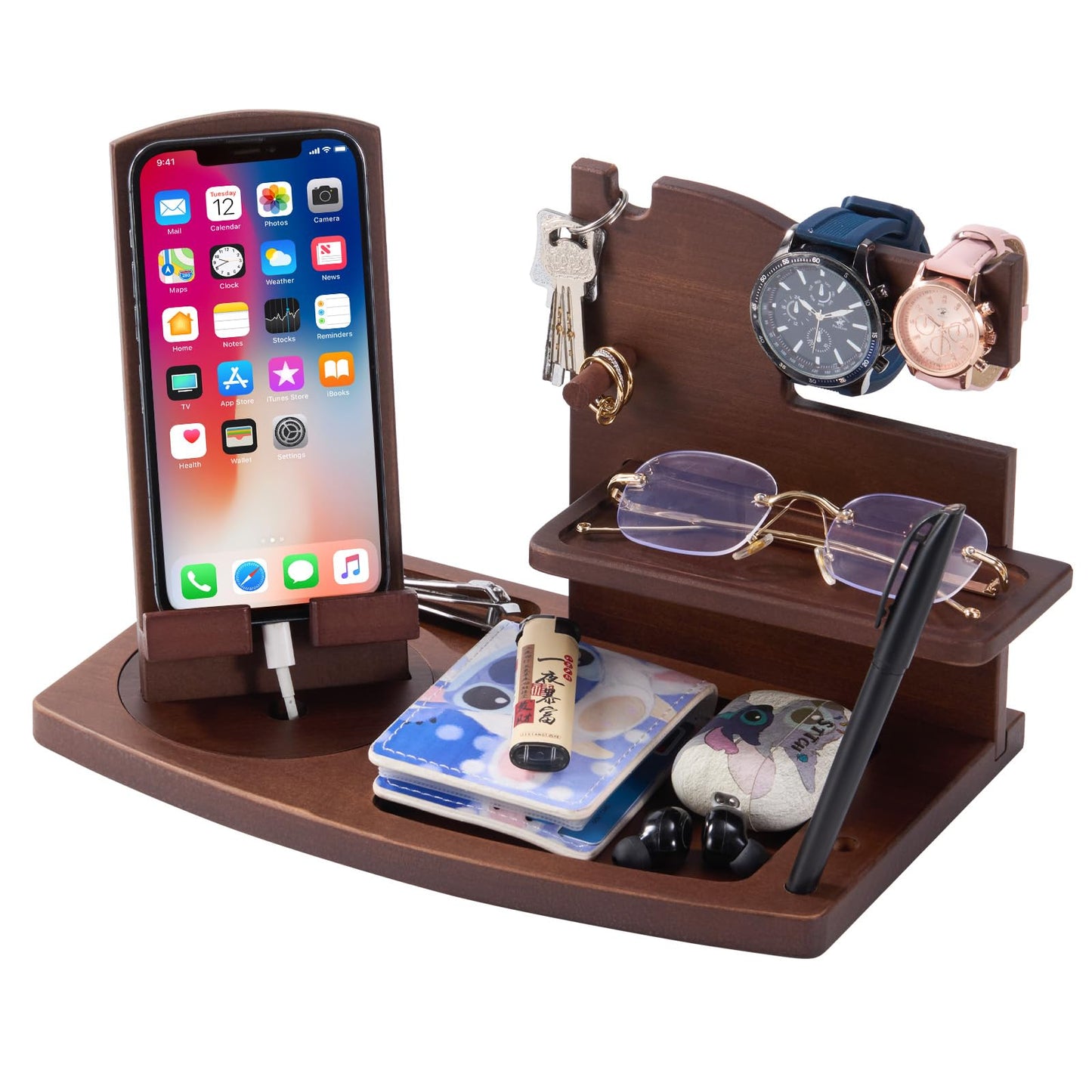 ELEVAT Gift Ideas Men Christmas Wooden Docking Station Desk Organizer Fathers Gifts Anniversary Men Birthday Gifts for Him Valentine Christmas Gift