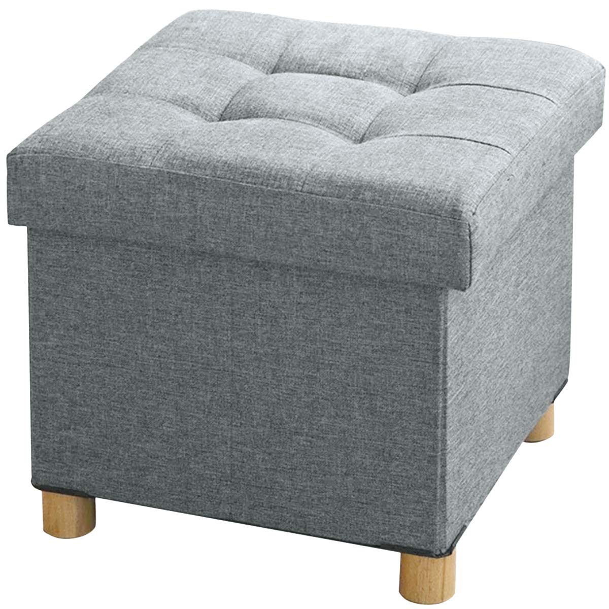 BRIAN & DANY Folding Ottoman Storage Box with Wood Legs, Linen Foot Stool, Footstool with Storage, Highly Elastic Sponge Filling, Light Gray, 38 x 38