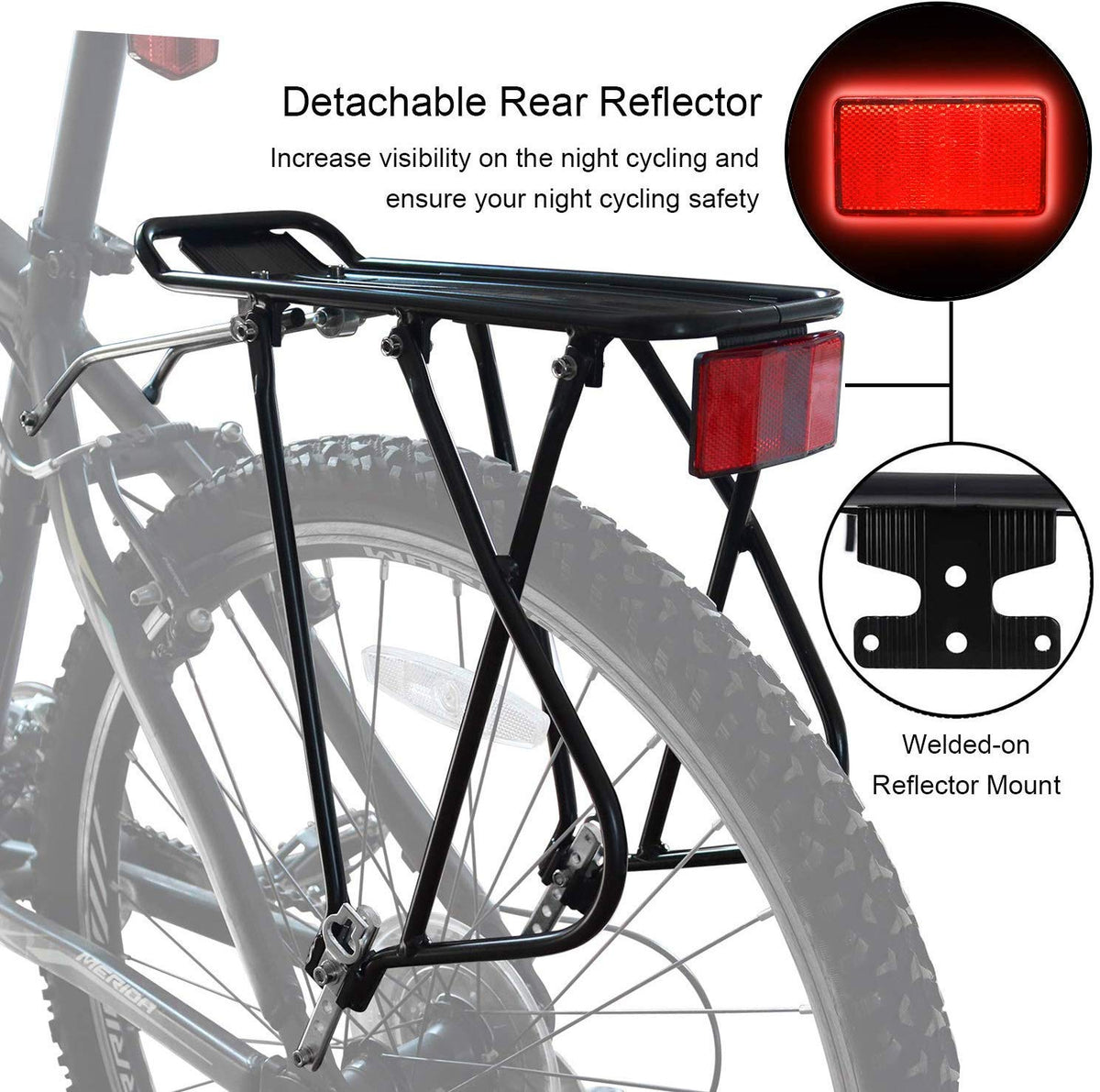 Bike Cargo Rack Bungee Cargo Net & Reflective Logo Universal Adjustable Bicycle Rear Luggage Touring Carrier Racks 25kg Capacity Mountain Road Bike