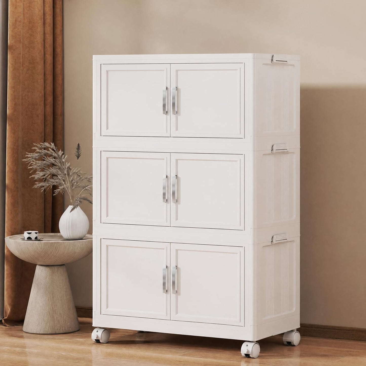Naviconvex Storage Boxes with Lid, 60L*3 Tier Plastic Storage Box with 1 Lid, Foldable Boxes, Stackable Drawers with Wheels