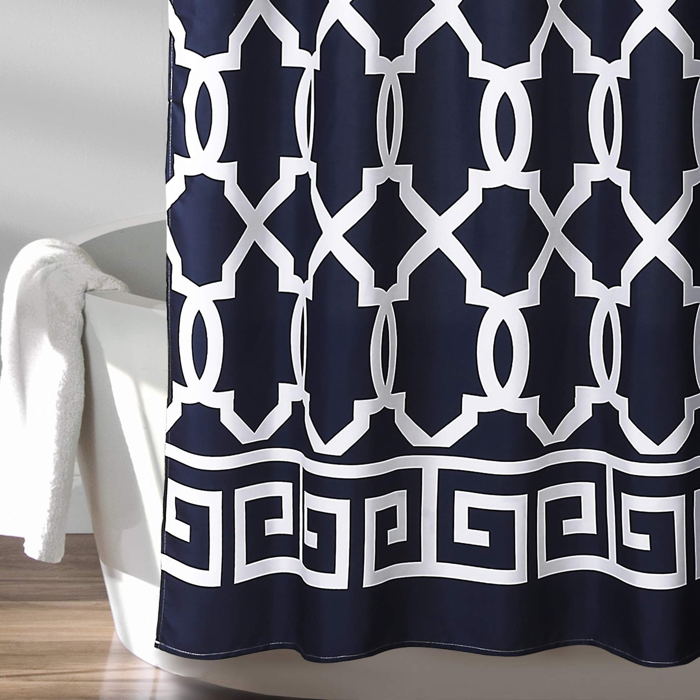 Lush Decor Navy Maze Border Shower Curtain 72X72, 72" x 72"
