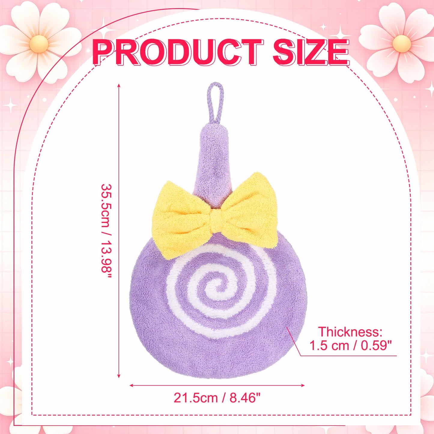 sourcing map Cute Hand Towels, Soft Coral Hanging Hand Towel with Hanging Loop, Lollipop Pattern, Highly Absorbent