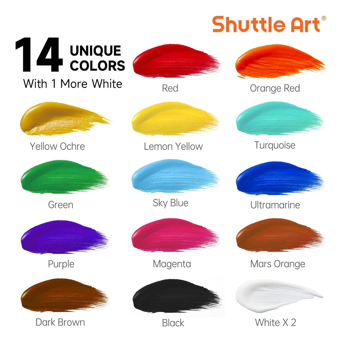 Shuttle Art Acrylic Paint Set, 15 Pack Acrylic Paint Large Bottle Set, 473ml/16oz Each, 14 Colours and 1 Extra White Acrylic Paint, Art Paint for