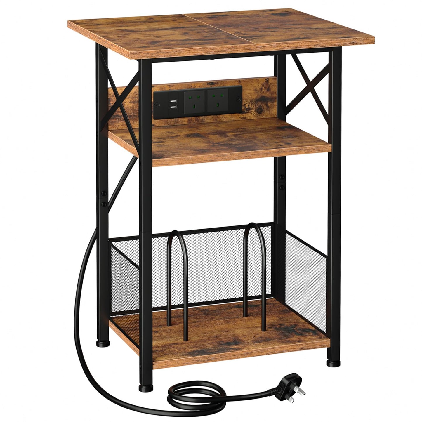AMHANCIBLE Record Player Stand with Charging Station, Vinyl Record Storage