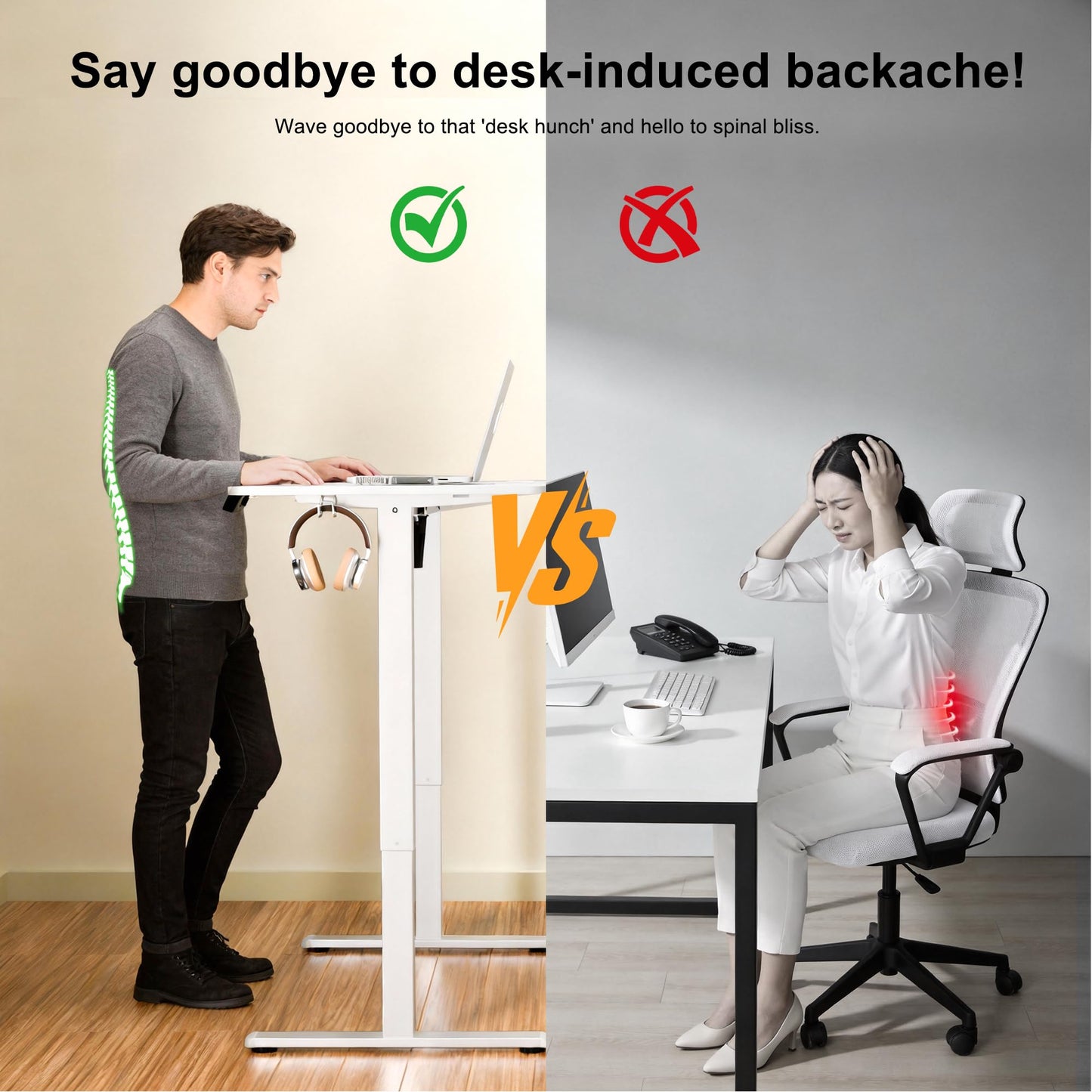 ERGOMAKER Electric Standing Desk 140x60cm, 2 Memory Presets, White