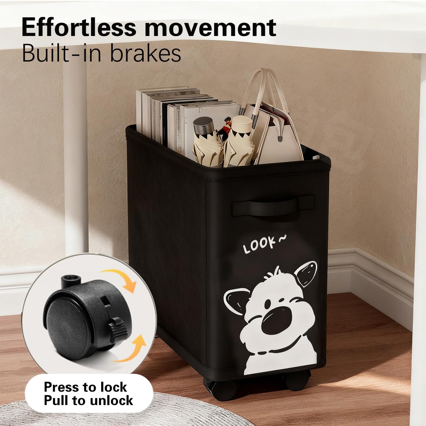 2 Pack, 2 Styles Oxford Cloth Under Desk Storage Cart with Wheels Mobile Rolling Utility Cart Foldable Storage Basket for Home, Office, School