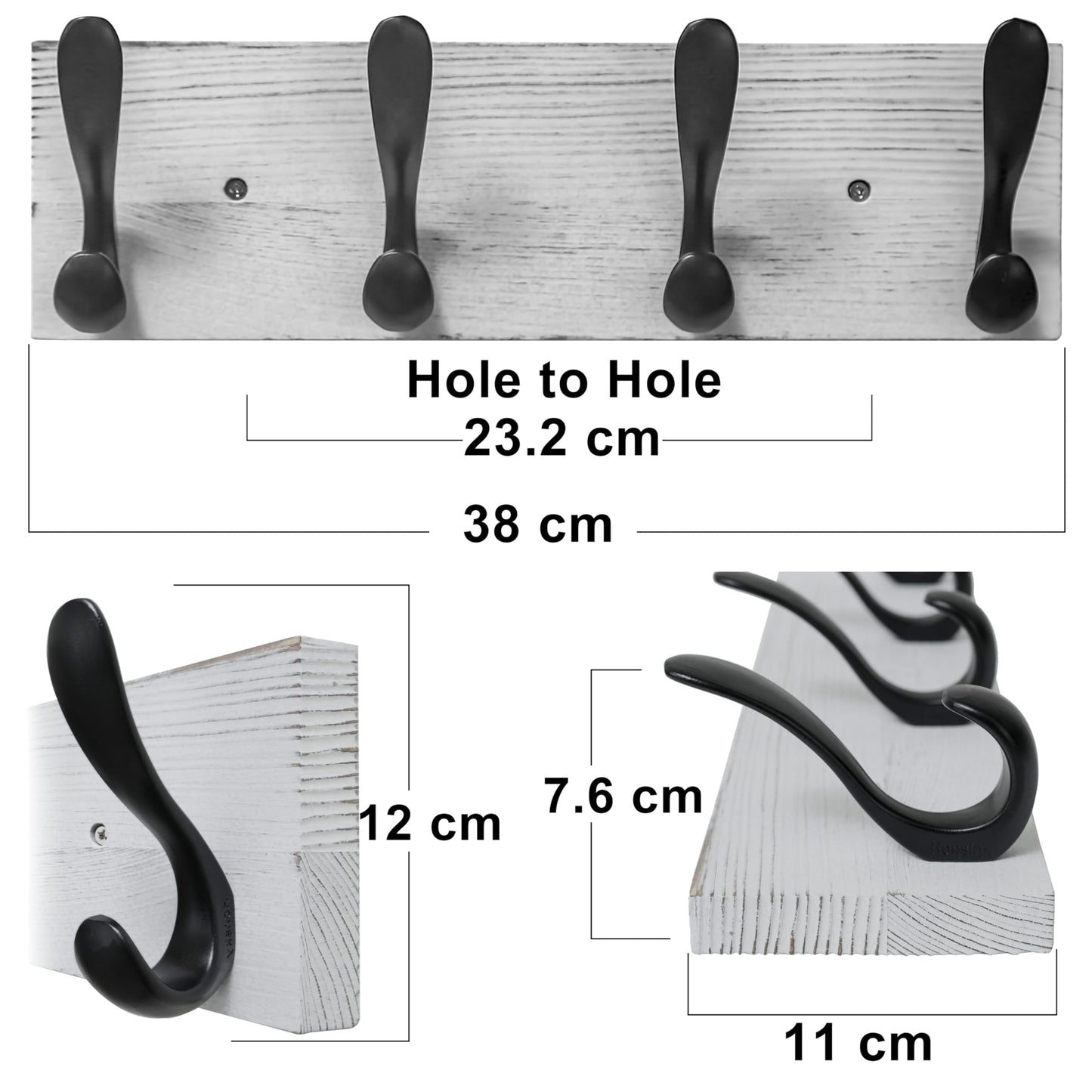 HONSKY Wooden Coat Rack Wall Mounted with 4 Double Hooks, Wall Mounted Clothes Rack Organizer for Jackets/Hats/Scarves