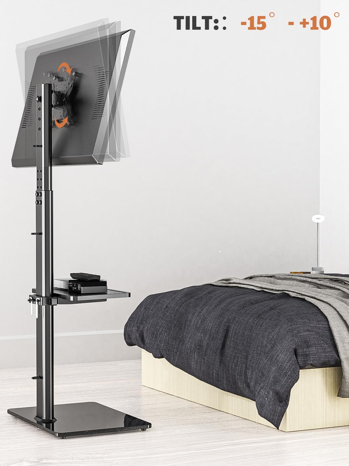 Universal Floor TV Stand with Swivel Mount for 19 to 42 inch LCD LED TV, 2 Shelves Black HT2001BP