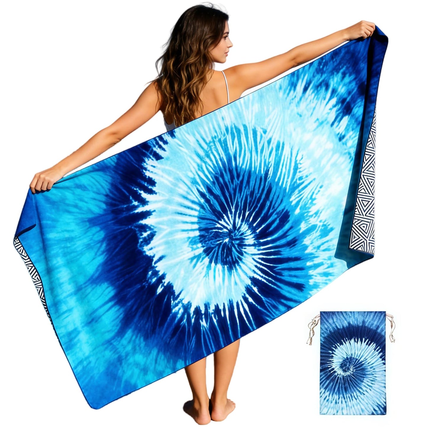 Large Microfibre Beach Towel for Adults with Bag 160x90cm,Blue Quick Dry Beach Towel with Double Sided,Lightweight Beach Microfiber Towels for Travel