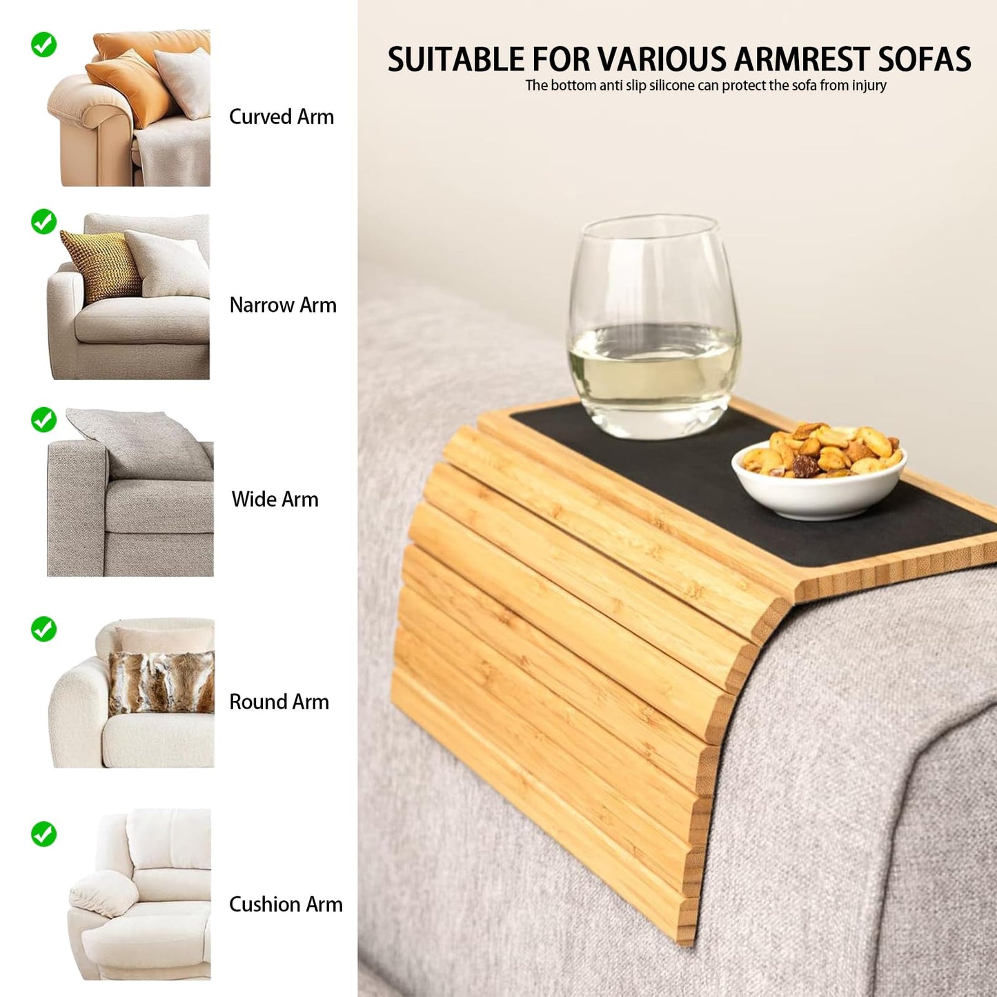 Sofa Arm Tray, Wooden Armchair Tray Sofa Trays Foldable Sofa Arm Table for Drinks Remote Snacks Phone Magazine(Natural Wood Colour)