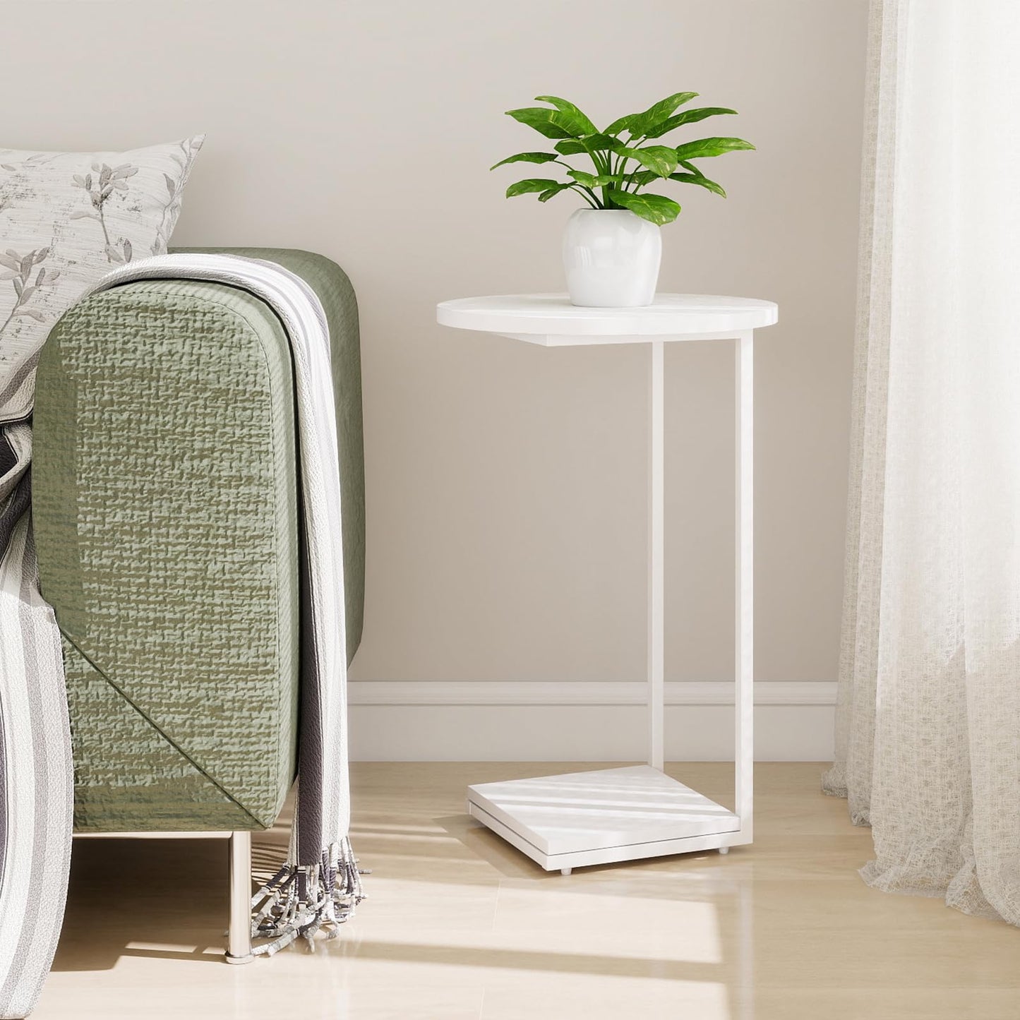 HDANI C-Shaped Side Table,Round End Table under Sofa,Bedside Table,Sofa Side Table with Metal Frame, Small Coffee Snack Table for Living Room
