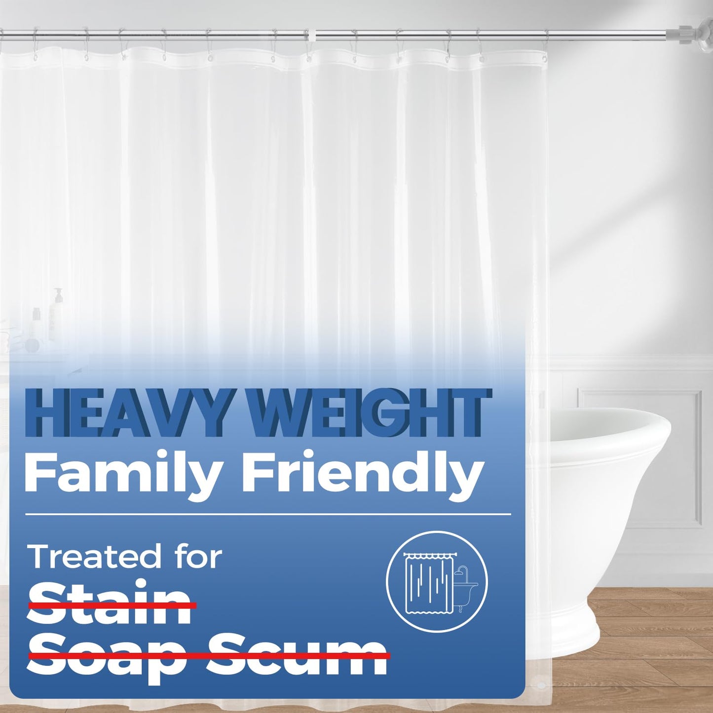 downluxe Heavy Duty Shower Curtain Liner Clear 2PCS - PEVA 8G Waterproof for Bathroom, Rust Proof Grommets, 72x72 Inches