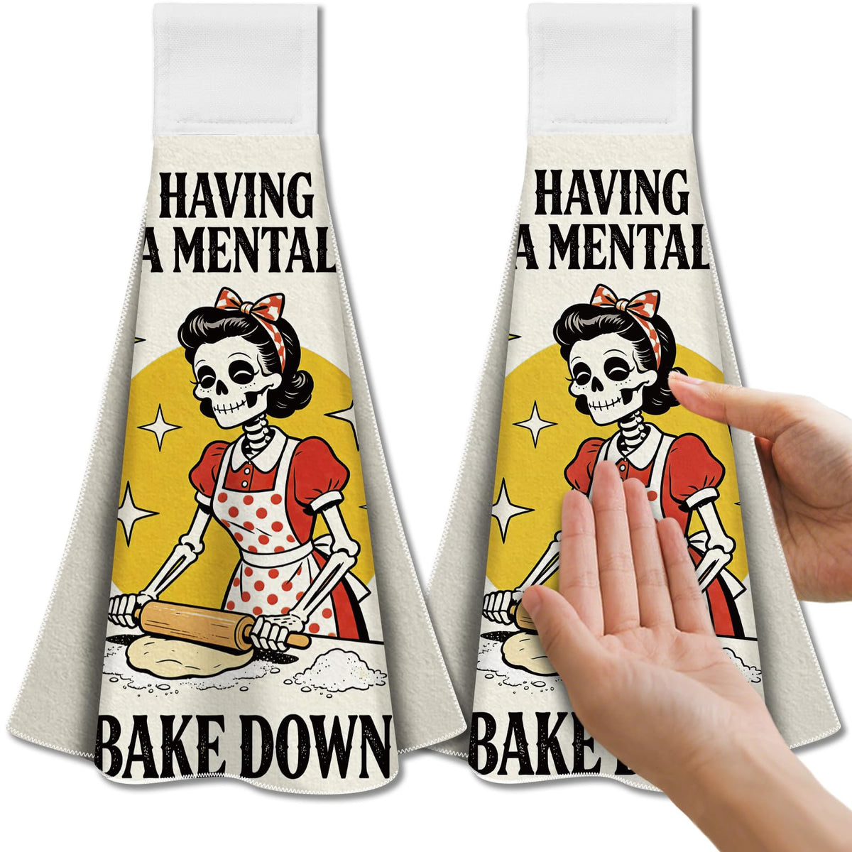 CUTHOLLOW 2 Pcs Fun Baking Skull Hanging Kitchen Towels with Loop