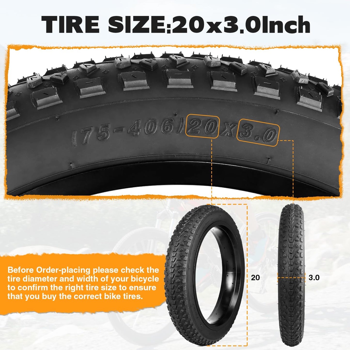 GRELiving Pack of 2 E-Bike Tyres 20/24/26/27.5 x 3.0 Inch Bicycle Tyre Heavy Duty Fat Tyre (20x3.0 Inch)